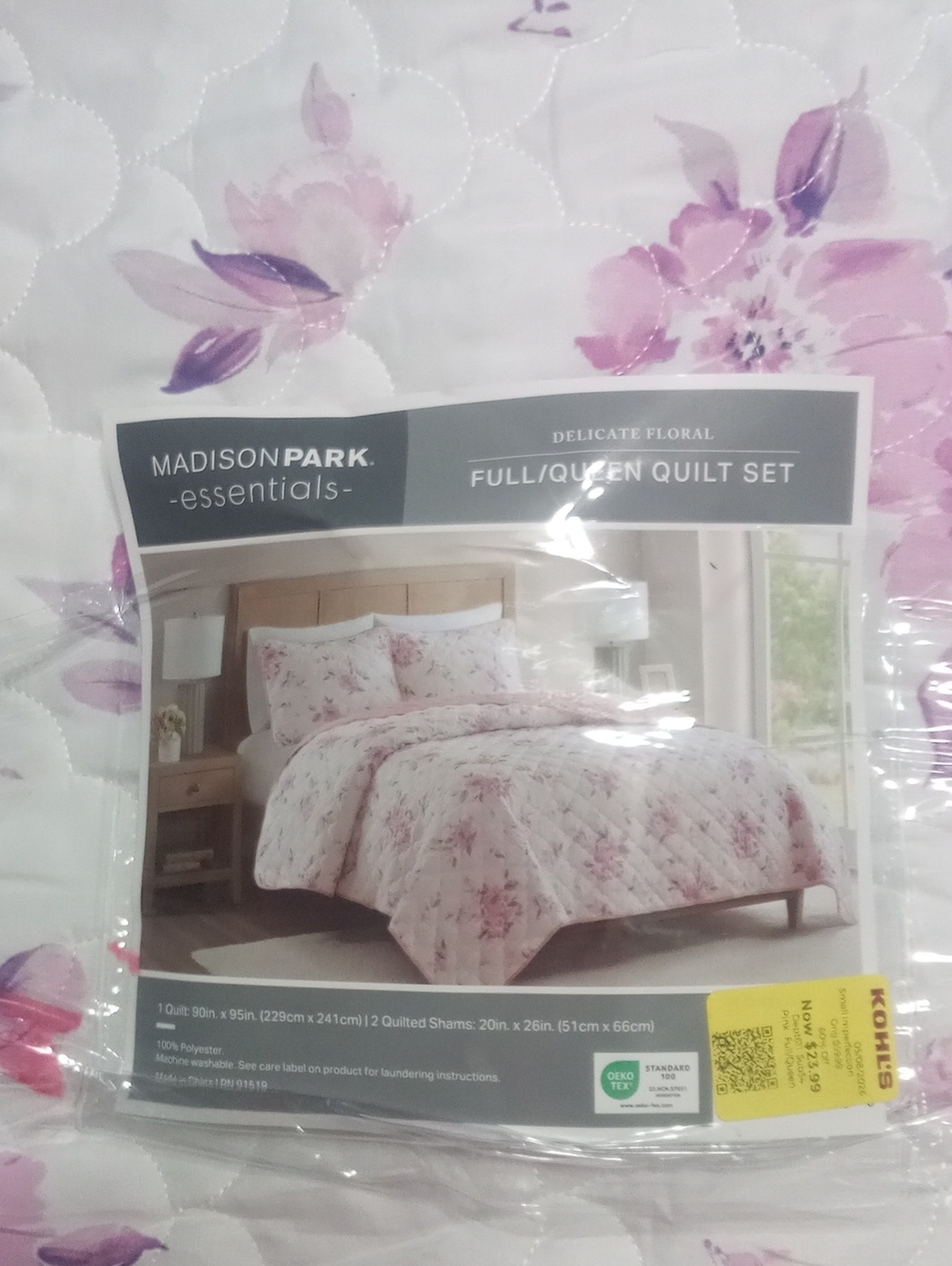 Madison Park Delicate Floral Full/Queen Quilt Set New $59.99 Pink
